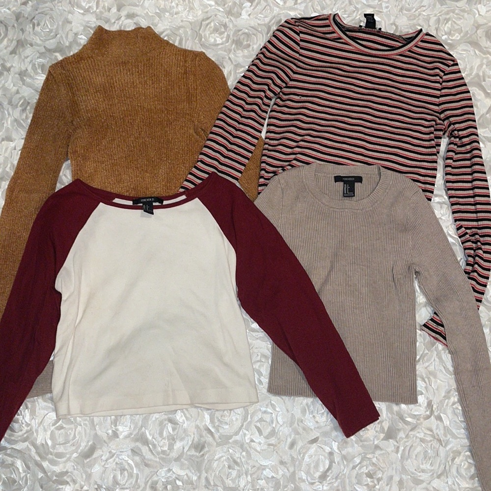 Multiple Long sleeve Some Crop Striped Tops